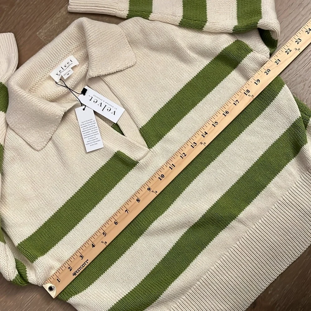 NWT Velvet Women's Lucie Henley Sweater in Cream and Green Stripe size xs